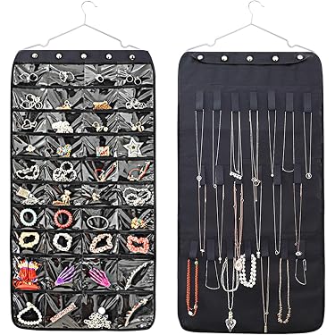 Set Di 2 Organizer Da Parete Per Gioielli - Porta Collane E Orecchini - Colore Nero