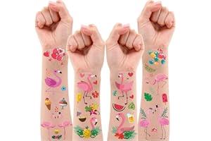 Leesgel Tatuaggi Temporanei Fenicottero, 10 Fogli di Tatuaggi Stickers per Bambini, Gadget per Decorazioni Compleanno Festa Hawaiana Accessori Party e Regalo Ragazza Ragazzo