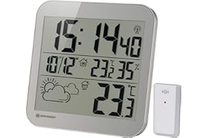 Bresser MyTime 7001910HZI000 - Orologio meteorologico da parete con quadrante a cristalli liquidi LCD e con sensore da esterno, argento
