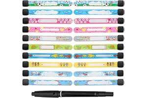 KTXABY 20PCS Child Safety ID Wristband,Anti Lost Child ID Bands,Kids ID Bracelet with Non Fading Pen for Children Emergency Bracelet for Children Boys Girls Toddler Baby(10 Styles)