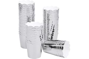 NICELAND Caissettes de Cupcakes en Papier 50 Pièces Caissette Muffins Papier Antiadhésif Tasses de Papier de Cuisson pour Les Mariages, Anniversaires, Fêtes et Autres Célébrations 45 * 50 mm (Argent)