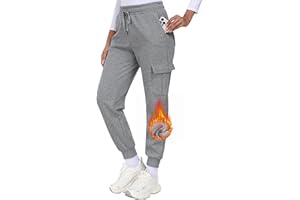 MoFiz Pantalon Jogging Polaire Femme Hiver Pantalon Cargo Coton Chaud Doublé en Sherpa Bas de Survêtement Pantalon de Sport Décontracté avec Poches