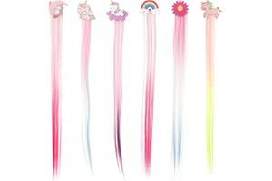 Hifot 6PCS Extensiones de Clip de Pelo Lacio, Unicornio Arco-Iris Flor Horquilla Tocados, Peluca Sintético Extensiones Colores, Partido Cosplay Fiestas Party Multicolor