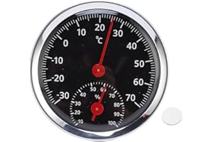 FDIT Hygromètre de Thermomètre Mécanique pour la Voiture et L'intérieur - Pas de Batterie, Compteur d'humidité Analogique Haute Précision avec Support Mural, Cadran en Aluminium,
