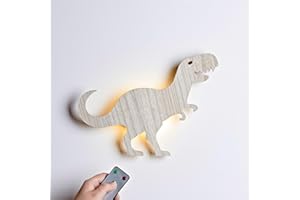‎LIGHTS4FUN Lights4fun Holz T-Rex LED Nachtlicht Wandlicht mit Fernbedienung und Timer
