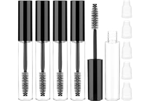 TELOOCO 5 Stück Leere Mascara Tube 10ml Nachfüllbare Mascara Flasche mit Wimpernbürste Transparente Kunststoff Behälterflasche Röhre mit Innenstopfen zur Vermeidung von Auslaufen (Schwarz)