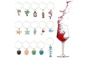 SKIWAX 15 Breloques pour Verre à Vin sur le Thème de la Plage, Décorations de Fête pour Boissons, Décorations de Bouteille en Verre de Fête Anneau de Verre à Vin pour Une Fête un Bar une Réunion Famille