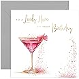 Old English Co. Lovely Mum Birthday Card - Special Birthday Card for Mum - Fabulous Pink Cocktail Gold Foil Glitter Design for Women - 40th, 50th, 60th, 70th - Cute Card for Her | Blank Inside