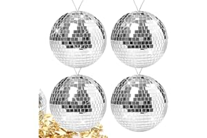 VEGENA 10cm Spiegelkugel Discokugel, 4 Stück Silber Spiegelkugel Disco Kugel Disco Ball Mirrorball Hängekuge für Party Geburtstag Hochzeit Dekoration Lichteffekt