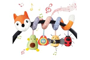 Vicloon Spiralna zabawka wózek dla niemowląt, zabawki wózek dla niemowląt, prezent na 0 3 6 miesięcy, wózek edukacyjny spirala pluszowego dziecka, pomarańczowy lis