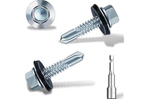 HXJDAM 6.3x25 mm Self-Drilling Roofing Screws, 60 pcs Hex Head Self Tapping Screws, Hex Head Self-Drilling Roof Screws with Rubber Sealing Washer. with Hex Socket, Zinc Plat.
