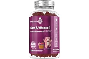 ‎MAXMEDIX Eisen Vitamin C für Kinder - 120 vegane Eisen Gummibärchen - 7mg Iron & 10mg Vitamin C - 4 Monate Vorrat mit Beerengeschmack - 1 Iron Gummy pro Tag - Von 3 bis 12 Jahren - maxmedix