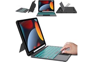 VANKEYPAD Étui Clavier pour iPad 10,2 pouces 9e 2021/8e 2020/7e 2019/iPad Pro 10,5/iPad Air 3 - Rétroéclairage 7 couleurs,Pavé tactile intelligent, français AZERTY,étui de réveil/Veille Automatique pour Clavier