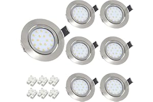 Wondlumi 5W Recessed Ceiling Lights Ultra Thin, Spot Lights for Ceiling LED Downlights Spotlights Brushed Chrome Cool White 240V for Kitchen Living Room, Pack of 6