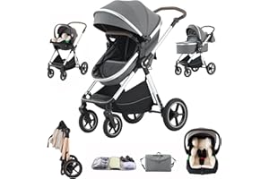 Shineey Poussettes 3 en 1 Citadines Poussettes Combinées Poussette Tricycle Baby Walker Poussette Haute Paysage Poussettes Landau pour 0-36 mois Pliantes Trolley Bébé (D2-DEEPGREY, H2-D)