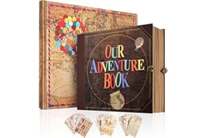 AMAOGE Our Adventure Book Scrapbook, Photo Album with 146 Retro Pages, Embossed Words Hard Cover Travel Scrapbook, Up Memory Book For Anniversary Wedding Holiday Gifts, 8.9 * 7.7 In