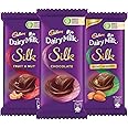 Cadbury Dairy Milk Silk Small Chocolates Combo (2 X Plain 60G, 2 X Roast Almond With Whole Nuts 58G And 2 X Fruit And Nut 55G), 346 Grams