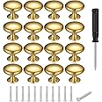 Bateya 12PCS Round Cabinet Knobs Mushroom Shape Pull Handle with Screws Gold Round Wardrobe Knobs for Cupboard Drawer Cabinet (Plus One Screwdriver)