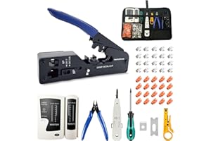 Sweetone Pinza Crimpatrice RJ45, Strumenti Kit di Rete con Tester Cavi di Rete e 20 Connettori RJ45 Passanti Cat7, Strumenti di Riparazione, Kit di Manutenzione Della Rete per Cavo Cat5 Cat6 Cat7