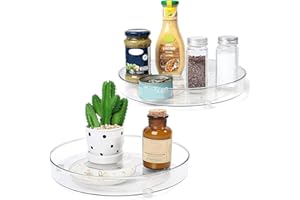 ERBO 2 Stück Drehteller Organizer, Küchen Kühlschrank Organizer, 360° Kühlschrank Drehplatte Gewürzhalter, Drehbarer Organizer für Küche Speisekammer Schrank Dresser (27+23cm)