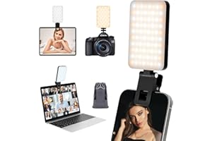 RealPlus Luz LED con Clip y 80 LED, Luz de Vídeo, Selfie Light 3000-6500K 5 Modos de Luz Regulable, Baterías 2000mAh, para el Teléfono Móvil, Cámara, iPhone, PC, Fotografia, Tiktok, Luz Lectura, Negro