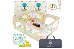EveryKip® Laufstall Baby 120x120cm, Laufgitter baby mit atmungsaktivem Netz, Baby Laufstall mit Reißverschlusstür, Kinder laufgitter, Kleines Laufstall (Beige)