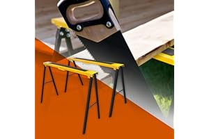 ECD Germany Set 2x Caballete de Trabajo Amarillo Soporte Metálico Plegable Apoyo para Serrar Cargable hasta 275 kg Juego de 2 Piezas Andamio de Metal para Mesa de Trabajo Multiusos para Bricolaje