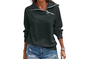 KEBORUILA Pullover Damen Stehkragen Langarm und 1/4 Ausschnitt mit Reißverschluss Frühling Herbst Sweatshirt Oberteile Top