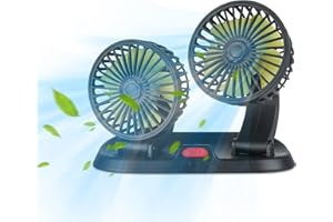 JOOHELI Jooeli Ventilatore per Auto, Ventola di Raffreddamento a 2 Velocità, Ventola di Raffreddamento per Auto Girevole a 360 Gradi, Ventola per Auto a Doppia Testa per Porta 12V (Nero)