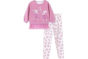 TCWWBB Girls Clothes Set Kids Outfits Toddler Cute Unicorn Bunny Dancing Print Cotton jumper long Sleeve Shirt Dresses Tops Leggings Trousers Pants 2 Piece Clothing Set Age 1-7 Years Old