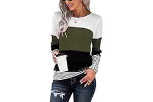 TOMEEK Camiseta Mujer a Rayas Gofre Blusa Mujer Invierno Camiseta Manga Larga Mujer Cuello Redondo Túnica Tops Casual Camisas Otoño