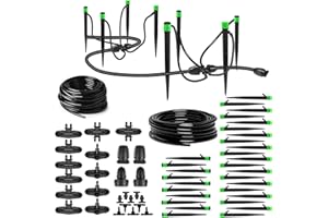 IRmm Drip Irrigation Kit, Adjustable Garden Drip Irrigation System with 50FT 1/4"+50FT 5/16" Drip Tubing, Drip Emitters and Drip Connectors, Irrigation System Kit for Raised Garden Bed, Yard, Lawn
