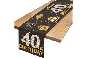 ‎TNYKER Table Runner 40th Birthday Black Gold Happy Birthday 40 Tablecloth with Diamonds, Table Decoration Birthday for Men Women 40th Birthday Decoration, Table Decoration 40 Years