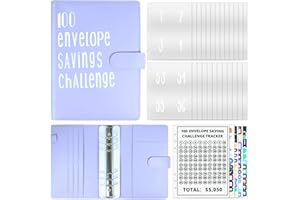 ZUYIST 100 Envelope Challenge Binder, Budget Planner Challenge Kit Divertente Salvadanaio per Soldi Sfida A5 Risparmia denaro con scomparti per banconote e adesivi per coppie, uffici, casa, scuola
