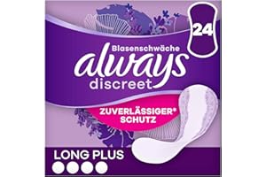 Always Discreet Long Plus Lot de 24 serviettes hygiéniques d'incontinence pour femme Protection forte que vous ne sentirez à peine