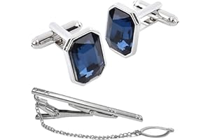 VVJIJILLY 2PCS Sapphire Crystal Cufflinks for Men with Elegant Tie Clip, Classic Men's Cufflinks and Cuff Links Set Business, Wedding, Formal Shirts, Stylish Shirt Accessories Office Party Special Occasions