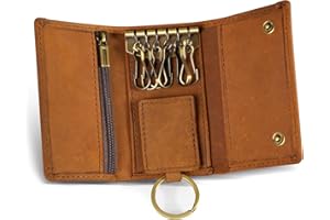 LE'AOKUU Le’aokuu Portfel męski ze skóry naturalnej Mały futerał na klucze Etui na klucze Mały portfel Portmonetka Portfel z haczykiem (1064 jasnobrązowy)