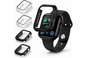Förpackning med 4 skyddsfodral för Apple Watch SE2/SE/6/5/4 44 mm skärmskydd, hårt PC-skyddsfodral med härdat glas kompatibel