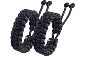 Jewboo Paracord Survival Bracelets Braided Paracord Handmade Rope for Couples Men Women Adjustable Size(Set of 2)