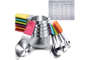 Tazas y Cucharas Medidoras Magnéticas: U-Taste Juego de 13 Cucharas Medidoras de Acero Inoxidable con Mango Magnético, 7 Tazas y 5 Cucharas y 1 Tabla de Conversión de Medidas Magnéticas (Color)