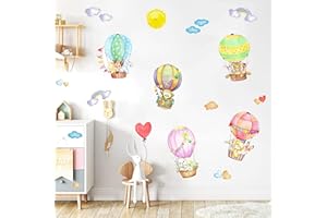 ANHUIB 40 Pezzi Animali Adesivi Murali,Colorato Mongolfiera Adesivi Murali per Camera Bambini,Acquerello Adesivo Murale Palloncini,DIY Adesivi da Parete Animali Bosco per Asilo Nido Camera da Letto
