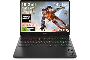 ‎HP OMEN Gaming Laptop, 16" WUXGA Display 1920×1200, 16:10, 144Hz, AMD Ryzen 9 8940HX, NVIDIA GeForce RTX 5070, 32GB RAM, 1TB SSD, Win 11, 4-Zonen-RGB-QWERTZ Wi-Fi 6, Shadow Black, inkl. 3 Monate GamePass