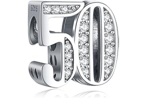 Amuefer Número 16-60 Charms para Pulseras y Collares, Colgante de Plata de Ley con Circonita Cúbica, Navidad Joyería Regalos para Mujeres