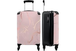 NoBoringSuitcases.com® Valigia Bambina Trolley Piccolo Cabin Max Mini Trolley si inserisce Trolley Bagagli a Mano 55x40x20 Marmo - Oro rosa - Linea - 55x35x20cm