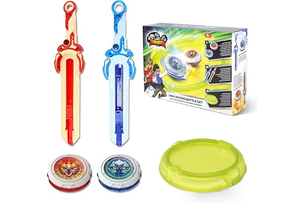INFINITY NADO Toupies Battle Arena Set, toupie Enfants 2PCS, toupie Jouets avec Mini Lanceur d'épée, battling Tops pour Enfants garçons et Filles 5 6 7 8 9 10 11 12 Ans et Plus