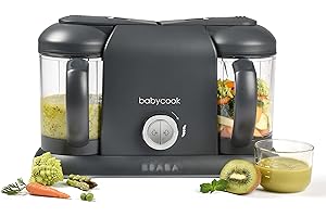 BÉABA, Babycook Duo, Robot Bébé 4 en 1 Mixeur-Cuiseur, Cuisson Vapeur rapide 15min, Diversification alimentaire, Petits pots bébé maison, Contenance XXL 2200 ml, Dark Grey