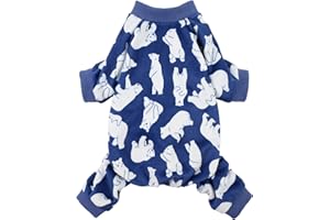 Fitwarm Eisbär-Hunde-Pyjama, Hundekleidung für kleine Hunde, Mädchen, Jungen, Haustier-Einteiler mit Füßen, Katzen-Outfit, leichter Samt, Königsblau, Weiß, Größe M