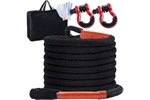 CHANGEMOORE 21 Tonnen (48,000 Lbs) Abschleppseil Set mit 2X D-Ring Schäkel & Handschuhen – 9m x 2,5cm Doppelt Geflochtenes Nylonseil Abschleppseil Pkw für Offroad, LKW, Traktor, UTV, ATV, Auto