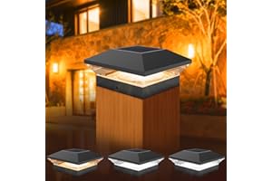 T-SUNUS 4 Pack Solar Post Lights Outdoor 32 LED Warm/White Light Solar Modern Fence Deck Cap Lights IP55 Waterproof Auto On/Off Column Lamp Decoration for Garden Deck Patio (5 * 5in)