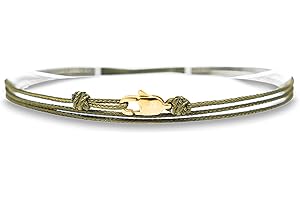 Made by Nami Bracelet de Cheville Fin Artisanal - pour Hommes et Femmes - avec Fermoir Mousqueton - Bijoux de Surfeur Maritime - Minimaliste en Tissu - 100% Étanche et Réglable (Vert Or)